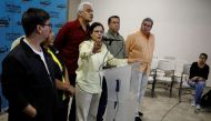 Liliana Hernandez (C), representative of the Venezuelan coalition of opposition parties (MUD), talks to the media during a news conference in Caracas, Venezuela, October 16, 2017. Reuters/Marco Bello
