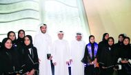 Minister of Education and Higher Education H E Dr Mohammed bin Abdul Wahid Al Hammadi  (centre) with other officials during the inauguration of the mural of academic excellence at the Katara Cultural Village. 