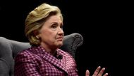 Former U.S. Secretary of State, Hillary Clinton speaks during an interview with Mariella Frostrup at the Cheltenham Literature Festival in Cheltenham, Britain October 15, 2017. REUTERS/Rebecca Naden