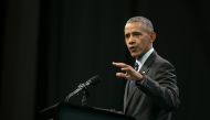 (FILES) This file photo taken on October 6, 2017 shows Former United States' President Barack Obama, delivering a speech during the Green Economy Summit 2017 in Cordoba province some 740 kilometres Northwestern Buenos Aires. AFP / Pablo GASPARINI