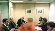 Chairman of the National Human Rights Committee (NHRC), Dr Ali bin Sumaikh Al Marri (left), with Spanish officials in Madrid, yesterday. Also seen is Mohammed bin Jaham Al Kuwari (second left), Qatar’s Ambassador to Spain.