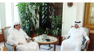 Prime Minister and Interior Minister H E Sheikh Abdullah bin Nasser bin Khalifa Al Thani with H E Dr. Hamad bin Abdulaziz Al Kawari in Doha yesterday. 