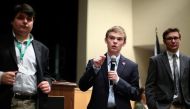 17-year-old Kansas governor candidate Tyler Ruzich speaks at a high school with three other teenage hopefuls for the state's top elected position.