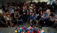 Journalists await the arrival of sacked Catalan leader Carles Puigdemont at the Press Club Brussels Europe where he is expected to give a news conference in Brussels, Belgium, October 31, 2017. REUTERS/Yves Herman
