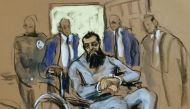 Sayfullo Saipov, the suspect in the New York City truck attack, is seen in this courtroom sketch appearing in Manhattan federal courtroom in a wheelchair in New York, NY, U.S., November 1, 2017. REUTERS/Jane Rosenberg 