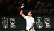 Argentina's Juan Martin Del Potro celebrates after winning against Netherland's Robin Haase during the 1/8 round at the ATP World Tour Masters 1000 Indoor tennis tournament on November 2, 2017 in Paris. / AFP / CHRISTOPHE SIMON