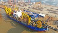 This photo taken on November 3, 2017 shows the ship 'Tian Kun Hao' being launched at a port in Qidong in China's eastern Jiangsu province. China OUT / AFP / STR