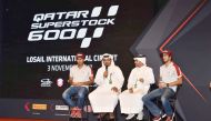 Qatar Motor and Motorcycling Federation (QMMF) President Abdulrehman Al Mannai (second left) addressing the gathering during a press-conference held at the Losail International Circuit yesterday. Losail Circuit Sports Club (LCSC) Vice-Chairman and Secreta