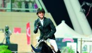 Brazilian rider Marlon Módolo Zanotelli gestures after winning the 1.45m class in the final leg of the Longines Global Champions Tour (LGCT) at the Al Shaqab Arena yesterday.