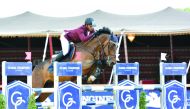 Saeed Nasser Al Qadi guides Daydreamer Ec over an obstacle during the Class 09: Doha 2017 Invitational 1.30/1.40m event of the third round of Hathab Series at Al Shaqab Arena yesterday.