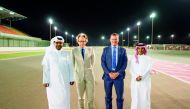 Charles Gordon-Lennox, the 11th Duke of Richmond and founder of the Goodwood Festival of Speed, poses for a picture along with QMMF President Abdul Rahman Al Mannai and Vice-President of Losail Circuit Sports Club (LCSC) Khalid Al Remaihi during his visit