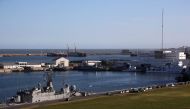 Ships are seen at an Argentine Naval Base, where the missing at sea ARA San Juan submarine sailed from, in Mar del Plata, Argentina November 18, 2017. REUTERS/Marcos Brindicci.