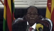  A video grab made on November 19, 2017 from footage of the broadcast of Zimbabwe Broadcasting corporation (ZBC) shows Zimbabwe's President Robert Mugabe delivering a speech in Harare, following a meeting with army chiefs who have seized power in Zimbabwe
