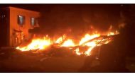 Fire is seen after an explosion at a building in Jaffa, Israel, in this still image taken from a November 27, 2017 social media video.