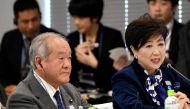 Tokyo Governor Yuriko Koike (R) delivers a speech beside State Minister in charge of Tokyo Olympics Shunichi Suzuki (L) during the fifth meeting of the International Olympic Committee (IOC) Coordination Commission for the Olympic Games Tokyo 2020 in Tokyo