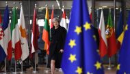 Britain's Prime minister Theresa May arrives to attend the first day of a European union summit in Brussels on December 14, 2017. (AFP / EMMANUEL DUNAND)