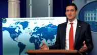 Tom Bossert, homeland security adviser to President Donald Trump, holds a press briefing to publicly blame North Korea for unleashing the so-called WannaCry cyber attack at the White House in Washington, U.S., December 19, 2017. REUTERS/Kevin Lamarque