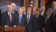 An image of Senate Finance Committee chairman Orrin Hatch (R-UT) speaking at the press conference after the senate vote of the tax reform bill on December 20, 2017 in Washington, DC.  Tasos Katopodis/Getty Images/AFP