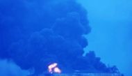This handout from the Korea Coast Guard taken and released on January 7, 2018 shows the Panamanian-flagged tanker 