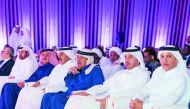 Prime Minister and Interior Minister H E Sheikh Abdullah bin Nasser bin Khalifa Al Thani (second right); Minister of Finance H E Ali Shareef Al Emadi (right), QCB Governor H E Sheikh Abdulla bin Saoud Al Thani (fourth right); and Sheikh Faisal bin Qassim 