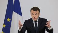 French President Emmanuel Macron delivers a speech to the French community at the country's embassy in Beijing on January 10, 2018. Macron is on the final day of his visit to the Chinese capital. / AFP / Ludovic MARIN