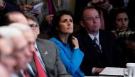 US Ambassador to the United Nations Nikki Haley and Office of Management and Budget (OMB) Director Mick Mulvaney listen as US President Donald Trump holds a cabinet meeting at the White House in Washington, US, January 10, 2018. Reuters/Jonathan Ernst