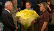 A still of the actors Matt Damon, Christoph Waltz and Udo Keir from thr movie Downsizing.