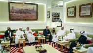 Minister of Energy and Industry, H E Dr Mohammed bin Saleh Al Sada (second right); Yury Sentyurin (centre), the new Secretary-General of the Doha-based Gas Exporting Countries Forum (GECF); Abdullah bin Hamad Al Attiyah (third right), Qatar’s former Minis