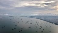  A bird's-eye view of ships along the coast in Singapore July 9, 2017. Reuters/Jorge Silva