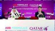 Akbar Al Baker, (left) Qatar Airways Group Chief Executive and Alejandro Agag, Chief Executive Officer of Formula-E during a press conference in Doha yesterday. Picture: Abdul Basit/The Peninsula