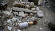 The remains of a rocket is seen in Douma, Eastern Ghouta in Damascus, Syria January 22, 2018. REUTERS/Bassam Khabieh