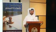Abdul Aziz bin Nasser Al Khalifa, Chief Executive Officer of Qatar Development Bank, speaking at the Product Certification Workshop organised by QDB’s Tasdeer prgramme at the Oryx Rotana Doha, yesterday.