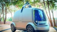 The self-driving delivery vehicle from Silicon Valley startup Nuro, intended to be used for local commerce, is shown in this photo taken in San Francisco, California, U.S., January 24, 2018 and provided January 29, 2018. Nuro/Handout via Reuters