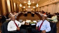 South African President Jacob Zuma and Deputy President Cyril Ramaphosa, are seen attending Cabinet Committee meetings in this government handout picture in Cape Town, South Africa, February 7, 2018. GCIS/ via Reuters
