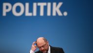 his file photo taken on January 21, 2018 shows Martin Schulz, then leader of Germany's social democratic SPD party, speaking to delegates during an extraordinary SPD party congress in Bonn, western Germany.  AFP / Sascha Schuermann