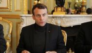 French President Emmanuel Macron speaks during a Trianon Council meeting (Conseil de coordination du dialogue de Trianon) aiming to strenghten the links between France and Russia at the Elysee Palace in Paris, France, Febuary 9, 2018. REUTERS/Ludovic Mari