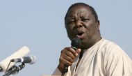 The then Zimbabwean Prime Minister Morgan Tsvangirai and leader of the Movement for Democratic Change (MDC) addresses supporters at a rally at the White City stadium in Bulawayo to celebrate his opposition party's 10th anniversary on September 13, 2009. A
