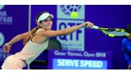CiCi Belis of USA returns the ball to Czech Karolina Pliskova during their match in the Qatar Total Open 2018 at the Khalifa Tennis and Squash Complex in Doha yesterday. Pic: Salim Matramkot/The Peninsula