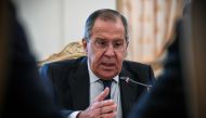 Russian Foreign Minister Sergei Lavrov (R) welcomes his Algerian counterpart during his visit to Moscow on February 19, 2018. AFP / Alexander NEMENOV