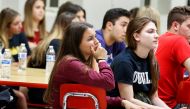 Students from Marjory Stoneman Douglas High School listen to a speaker at Leon High School instruct them on how to speak with Florida state legislators about strengthening gun control laws, following last week's mass shooting on their campus, in Tallahass