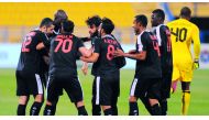 Umm Salal players celebrate after scoring their wining goal against Al Sailiya during their QNB Stars League match played at Al Gharafa Stadium yesterday. 