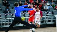 Action from the 24th ISF World Schools Handball Championships match between Qatar and Austria at Ali bin Hamad Al Attiyah Stadium in Al Sadd yesterday.