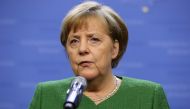 German Chancellor Angela Merkel gives a statement to the media after the informal meeting of the 27 European Heads of States and Governments in Brussels, Belgium, 23 February 2018. Dursun Aydemir - Anadolu 
