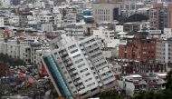 File picture of a damaged building after an earthquake hit Hualien, Taiwan February 8, 2018. REUTERS/Tyrone Siu
