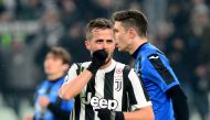 Juventus’ Miralem Pjanic celebrates scoring their first goal REUTERS/Massimo Pinca
