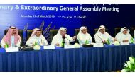 Sheikh Nasser bin Ali Al Thani (third left), Chairman and Managing Director, QGIRCO; and Sheikh Mohammed bin Ali bin Saud Al Thani (second left), Deputy Chairman;  with Board Members including Sheikh Ali bin Jassim Al Thani (third right)  and Sheikh Faisa