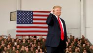 FILE PHOTO: US President Donald Trump pumps his fist after speaking at Marine Corps Air Station Miramar in San Diego, California, U.S. March 13, 2018. Reuters/Kevin Lamarque/File Photo