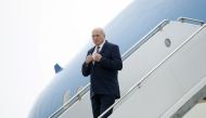 White House Chief of Staff John Kelly descends the stairs of Air Force One after arriving with U.S. President Donald Trump at Marine Corps Air Station Miramar in San Diego, California. U.S., March 13, 2018. Reuters/Kevin Lamarque