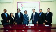 P Kumaran (second right), Ambassador of India to Qatar; KM Varghese (left), President of IBPC; Wahab Bou Hamdan (second left), CEO at Reach Events and other officials during the launch of Qatar India Business and Investment Conference (QIBIC).