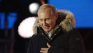 Presidential candidate, Russian President Vladimir Putin speaks to his supporters after the presidential elections in Moscow, Russia on March 18, 2018. (Sefa Karacan - Anadolu Agency)